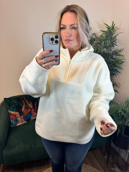 NOISY MAY Cozy Long Sleeved Halfway Zip Sweater Eggnog