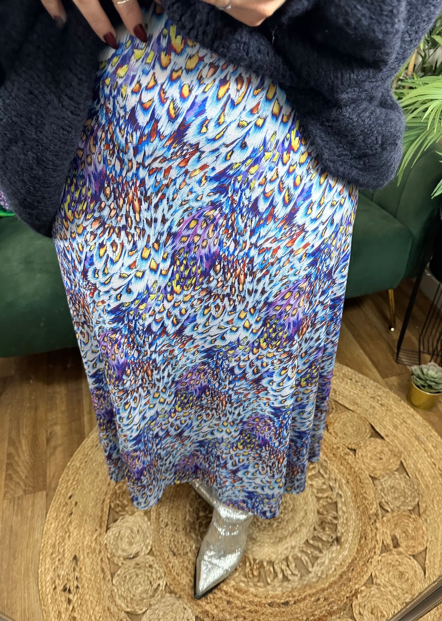 LITTLE MISTRESS Peacock Print Midaxi Skirt