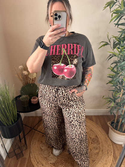 GIANA Cherry Leopard T-shirt Vintage Black