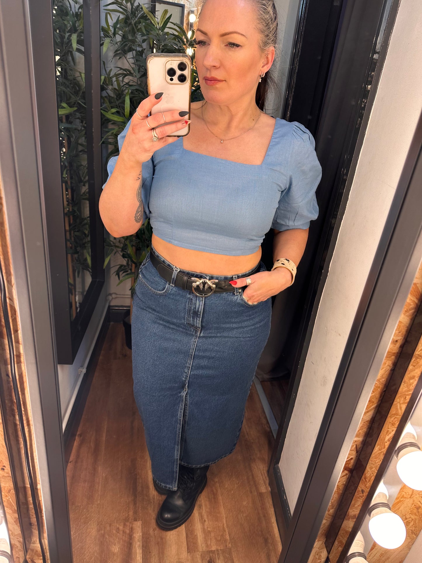 ONLY Tokyo Linen Blend Crop Top Blissful Blue