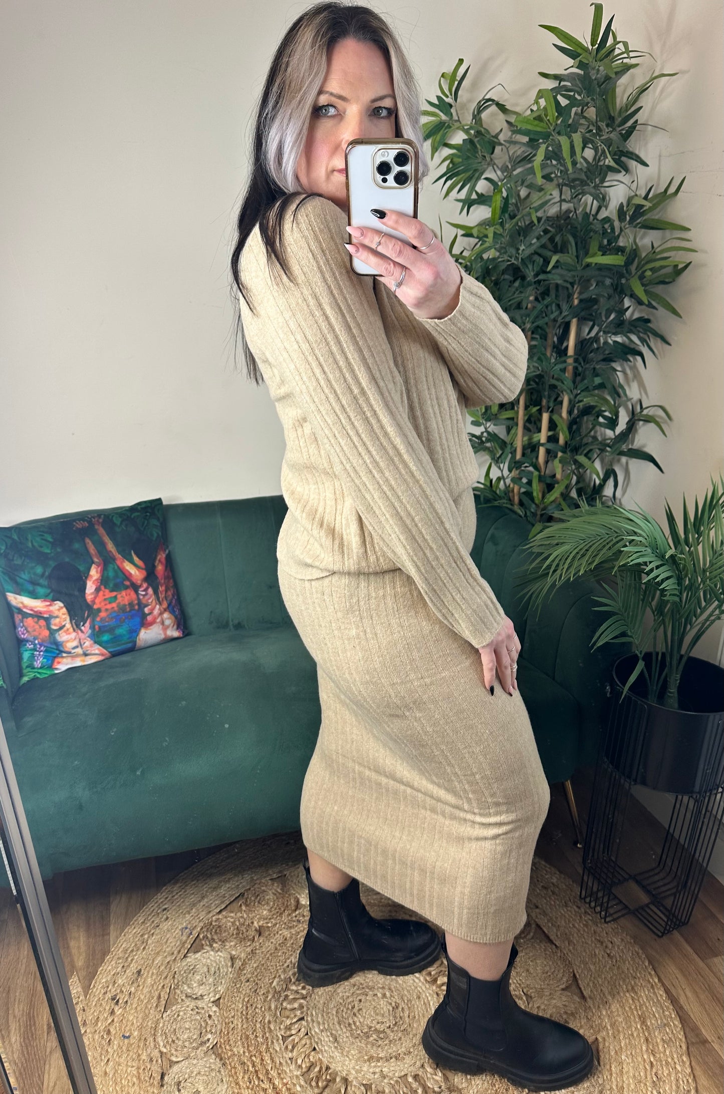 ONLY Jeanett Midi Rib Knitted Skirt Humus