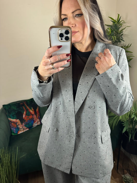 LITTLE MISTRESS Grey and Black Diamanté Blazer