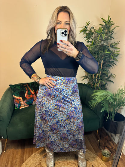 LITTLE MISTRESS Peacock Print Midaxi Skirt