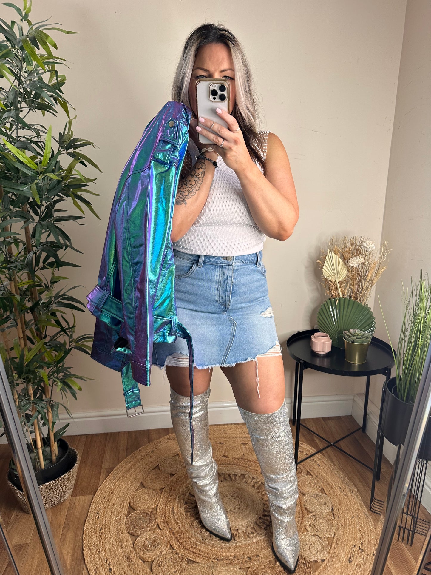 NOISY MAY Paulina Paul Oversized Iridescent PU Biker Jacket