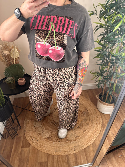 GIANA Cherry Leopard T-shirt Vintage Black