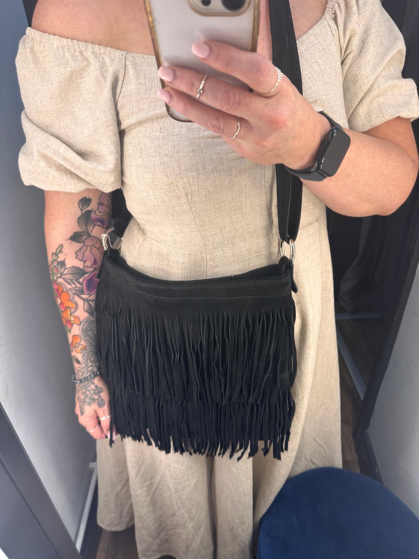 Teresa Suede Tassel Bag Black