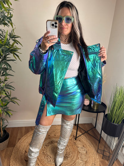 NOISY MAY Paulina Paul Oversized Iridescent PU Biker Jacket