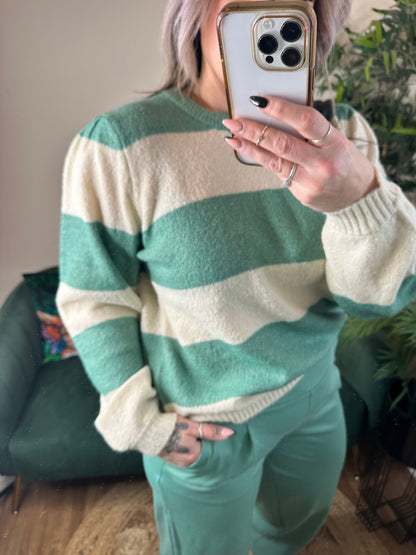 ICHI Dusty Stripy Knit Beryl Green