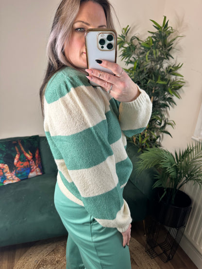 ICHI Dusty Stripy Knit Beryl Green