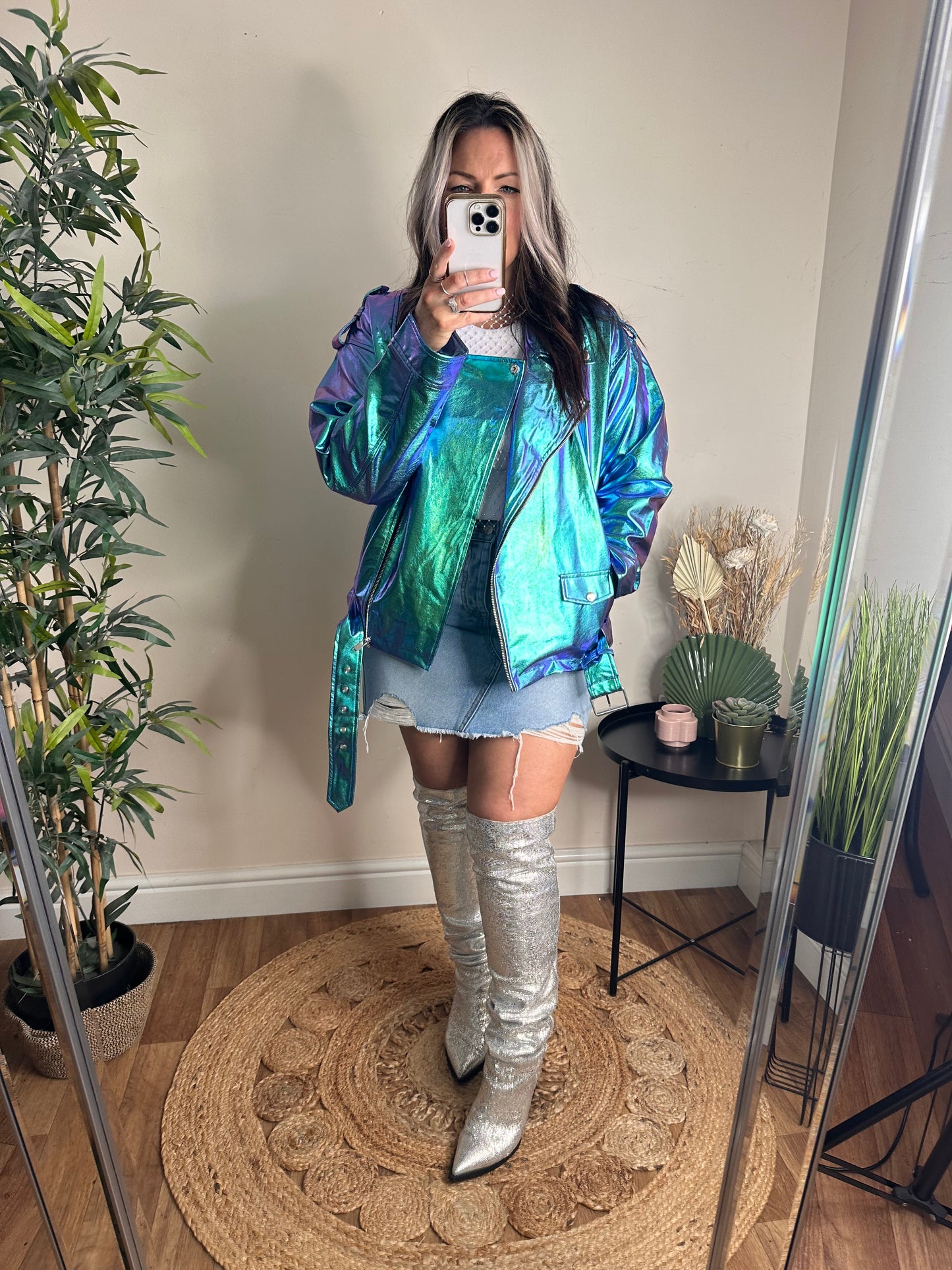 NOISY MAY Paulina Paul Oversized Iridescent PU Biker Jacket