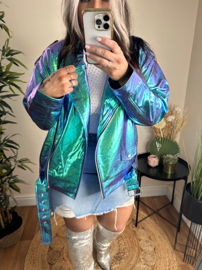 NOISY MAY Paulina Paul Oversized Iridescent PU Biker Jacket