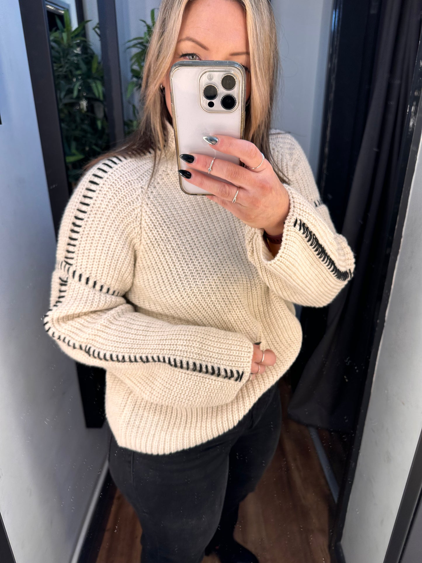 Cassidy Contrast Stitch High Neck Knit