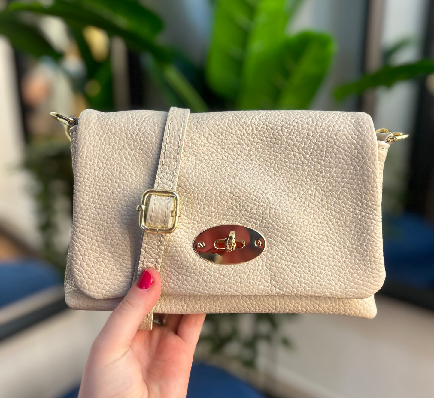 Mini Mulby Gold Clasp Leather Shoulder Bag Cream