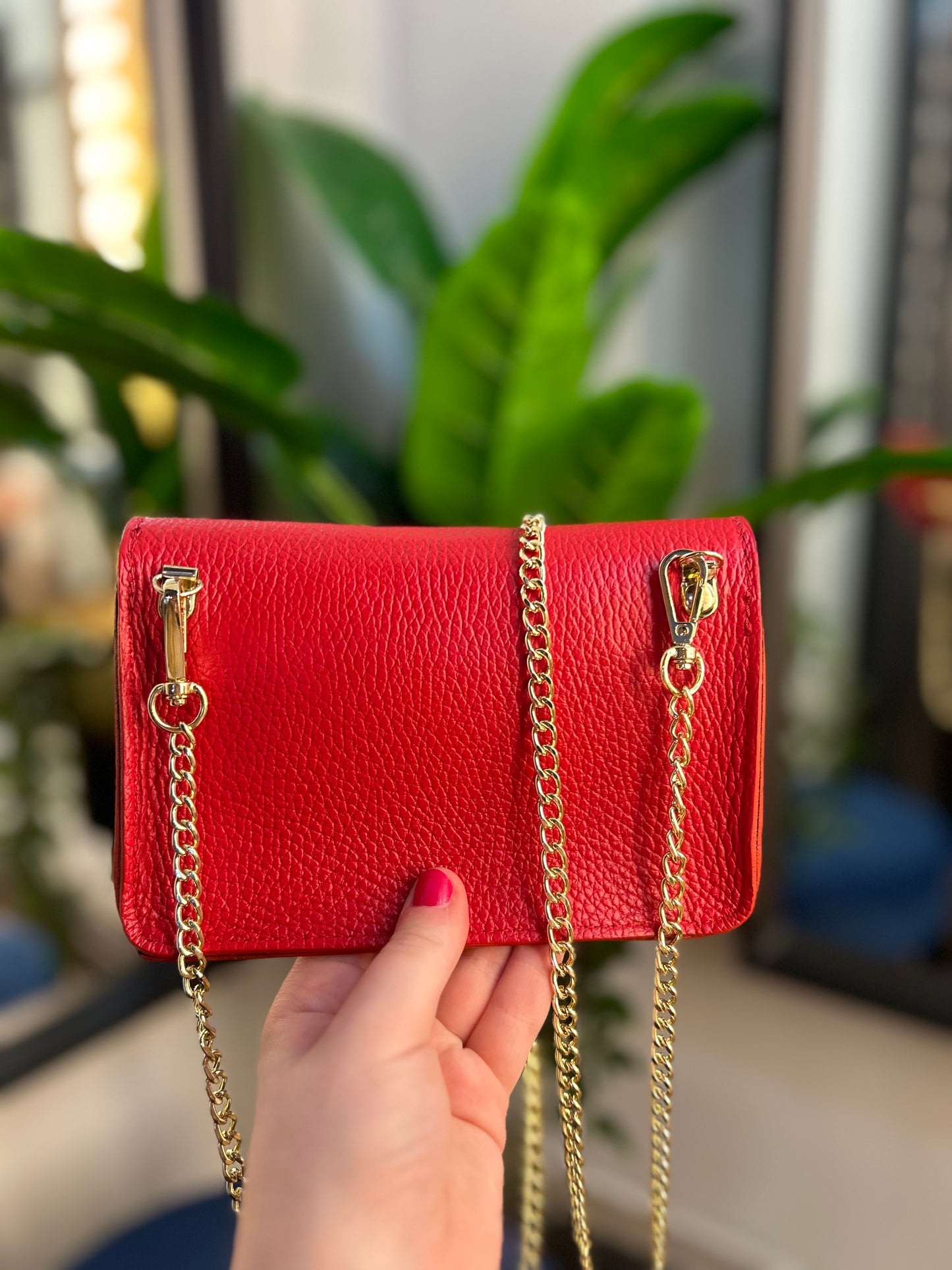 BEA Red Leather Bag with Gold Chain