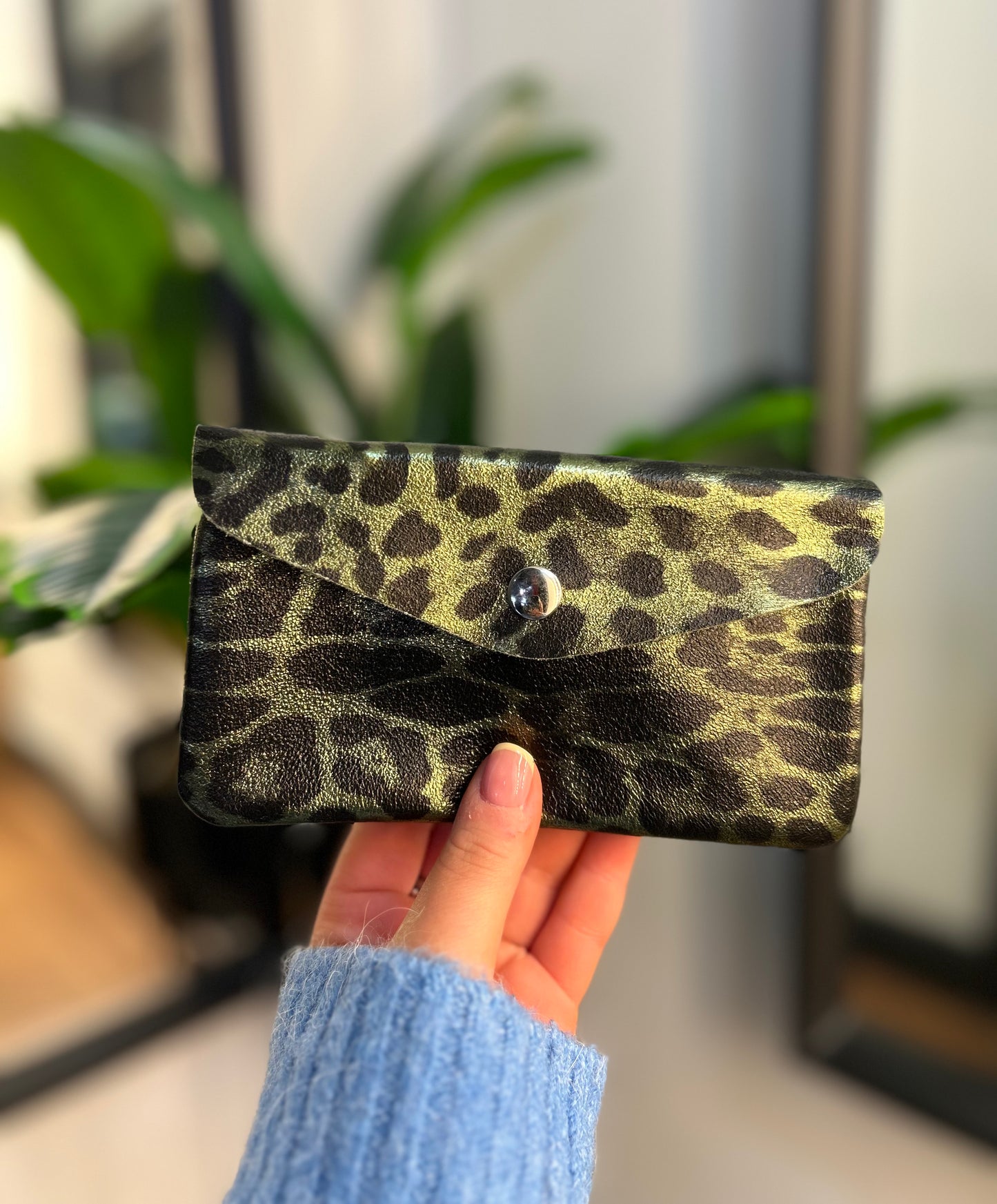 POLLY Metallic Green Leopard Purse