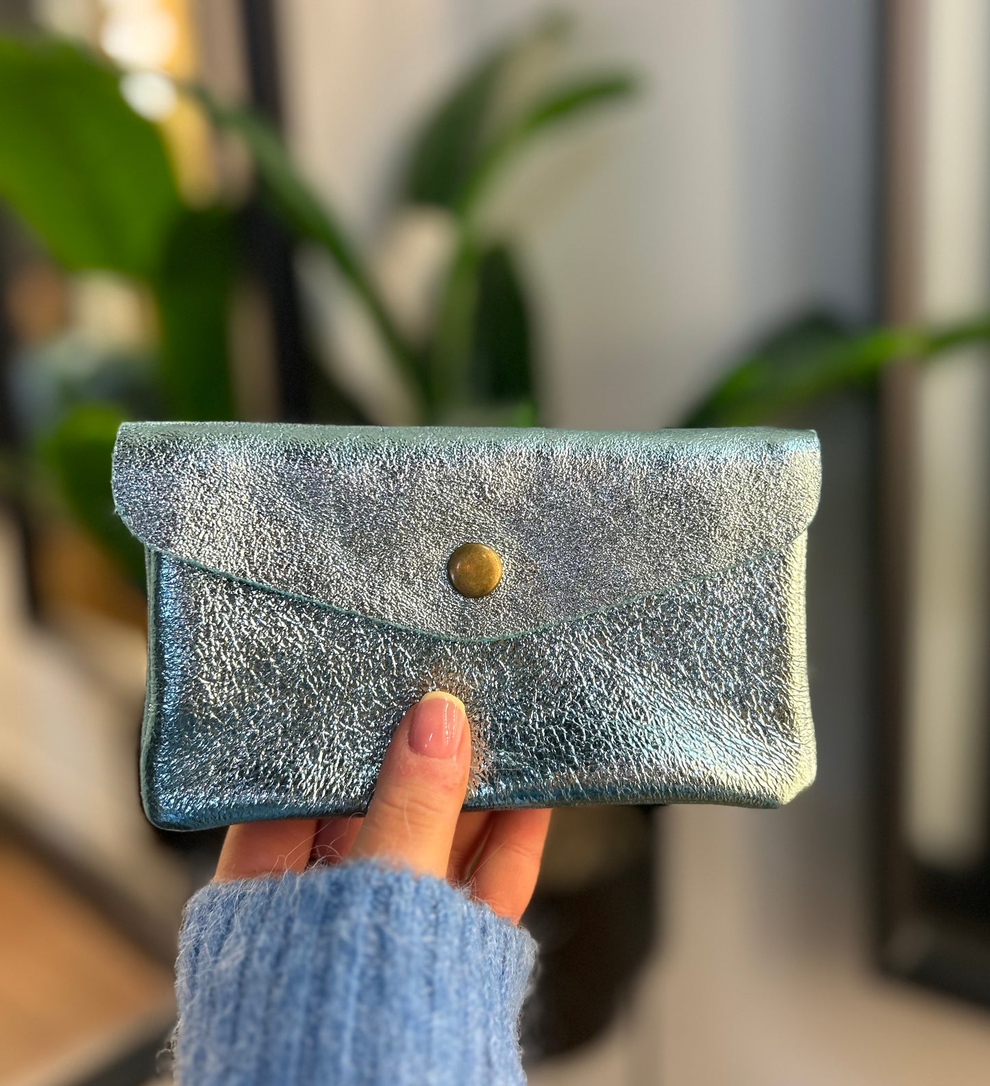 POLLY Metallic Purse Aqua Blue