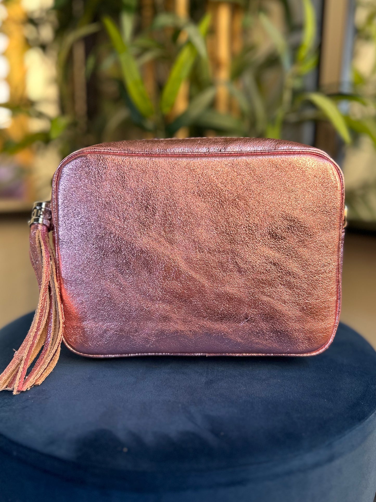 Cassie Leather Camera Bag Metallic Pink