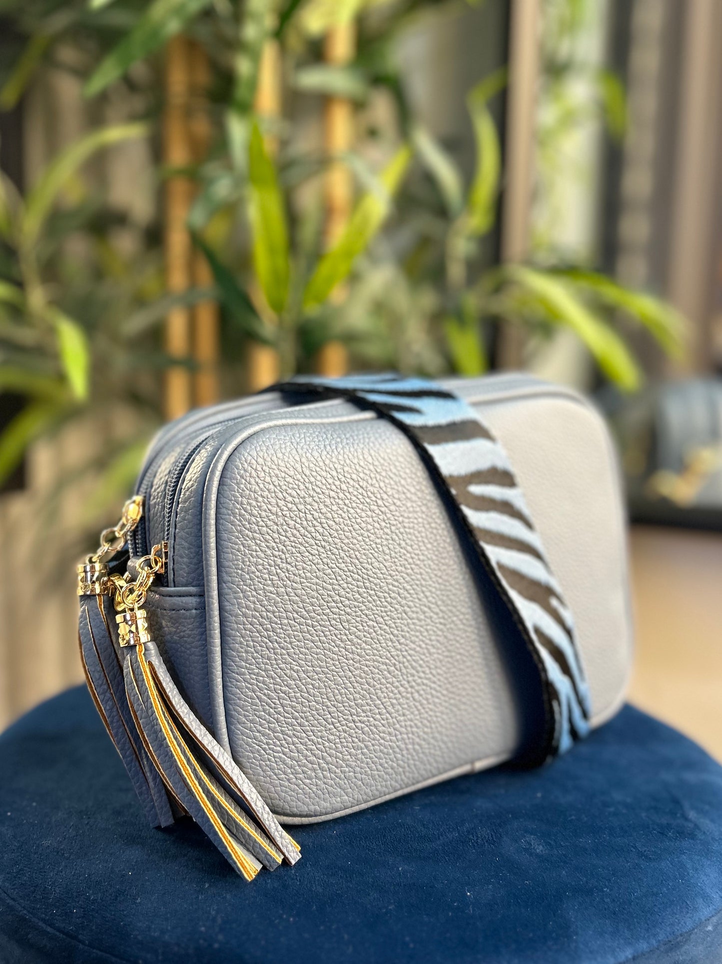 Bailey Double Zip Camera Bag With Strap Denim Blue