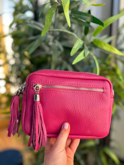 Clara Leather Camera Bag Hot Pink