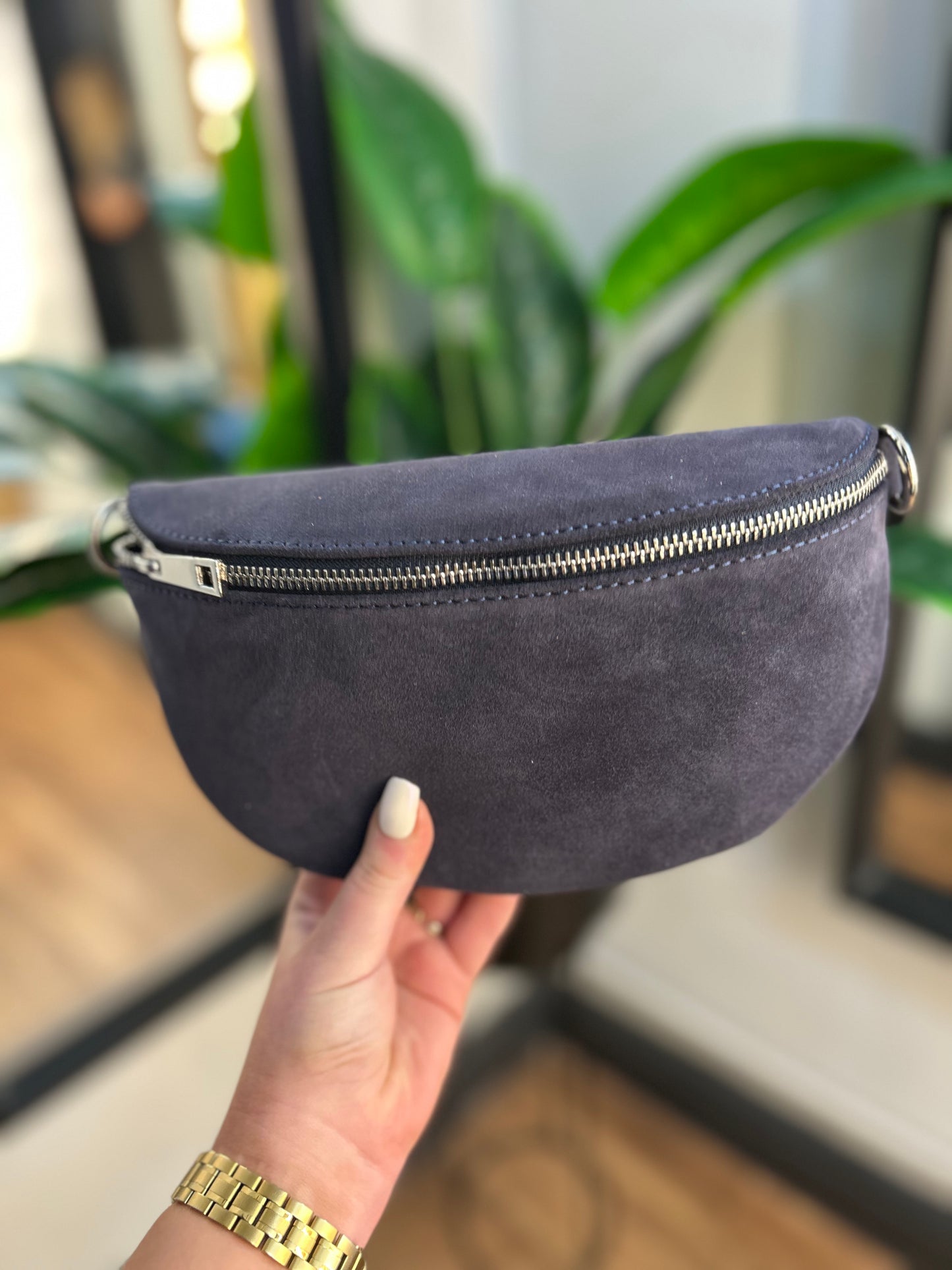 LUNA Crossbody Bag Navy Suede