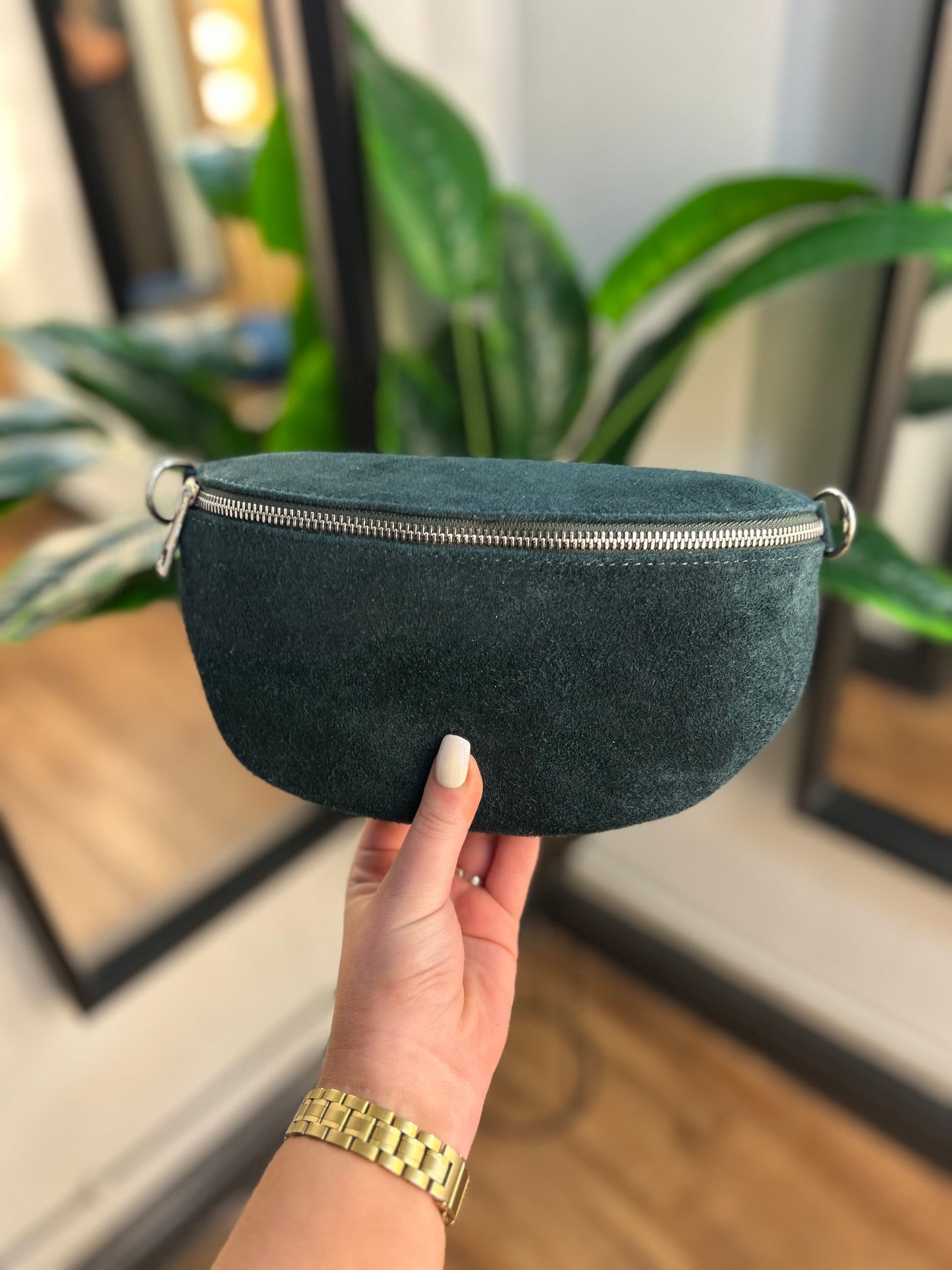 LUNA Crossbody Bag Forest Green Suede