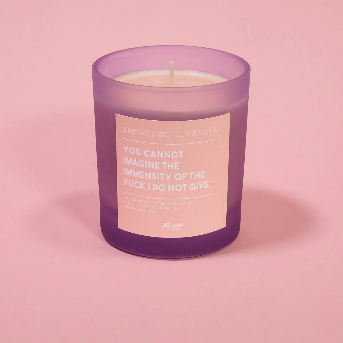 Pepper Patchouli & Vanilla You Cannot Imagine The Immensity Of The Fucks I do Not Give Purple Jar Candle